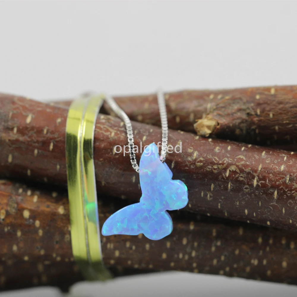 1 шт./лот смешанные цвета цепи 8,6*14 мм Бабочка опал кулон ожерелье синий и белый синтетический опал колье «бабочка» для подарка