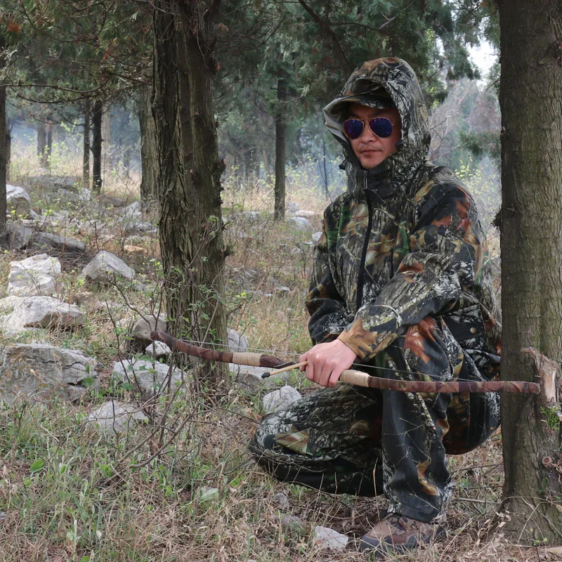 

Men's Spring Autumn Outdoor Hunting Suit Leaves Camouflage Hunting Clothes Hunting Uniform Hoodie and Pants Men Fishing Clothes