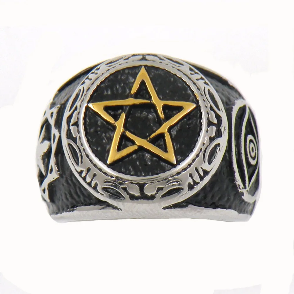 

Fanssteel Stainless Steel Jewelry mysterious EYE JEWISH MASONIC BLAZING STAR RING FSR13W86G