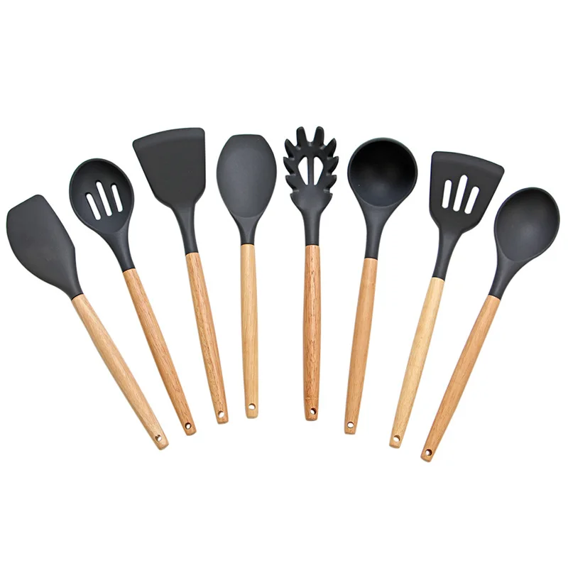 Qookiee Silicone Spatula Slotted Spoon Ladle Spoon Pasata Fork Oil Brush Heat-resistant Non-stick Cooking Shovel Kictchen Tools