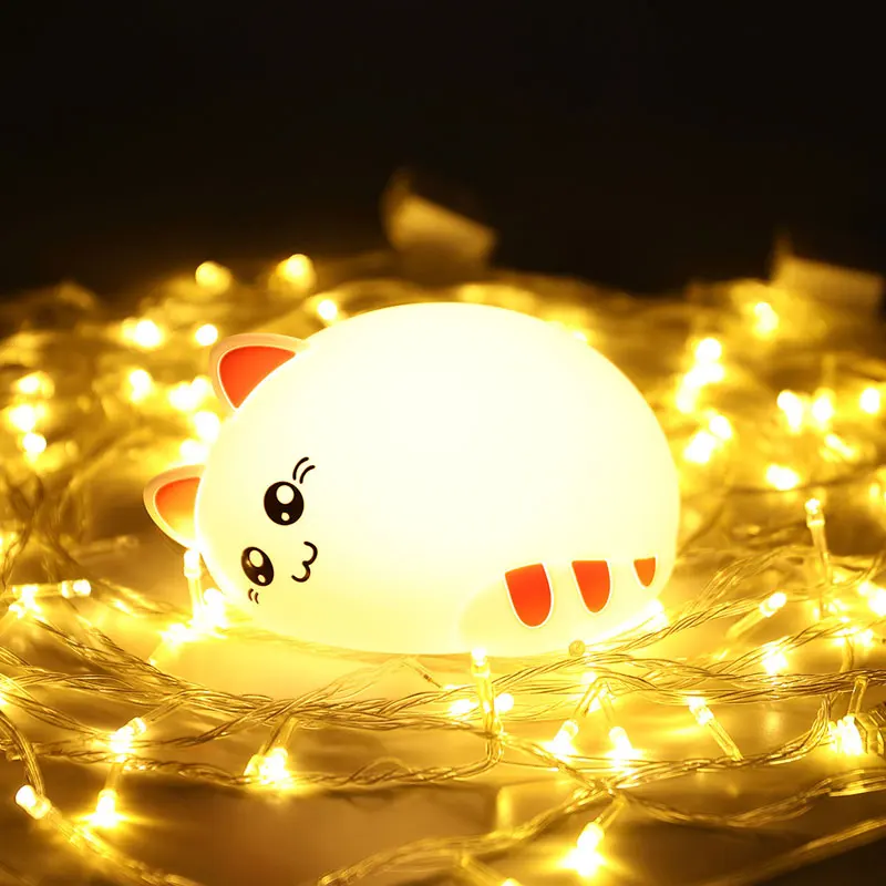 Usb Перезаряжаемый Мультфильм светодиодный ночник животное кошка Stype силиконовый мягкий дышащий мультфильм Детский Светильник для детей