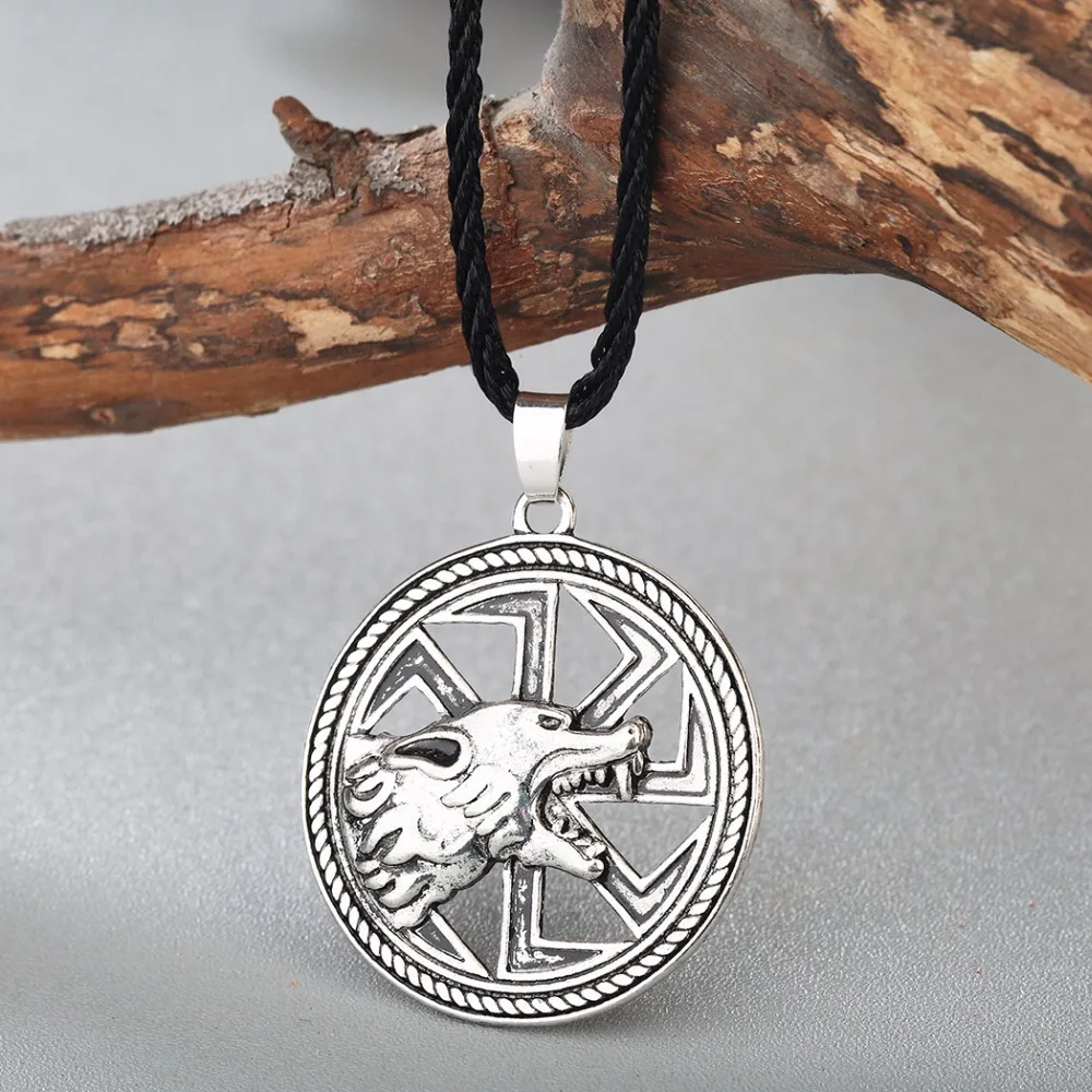 Cxwind Slavic Amulet Charm Wolf Totem Ax Necklace Vintage Amulets Men's Valknut Rune Animal Pendant Nordic Talisman Jewelry