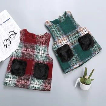 

Girls Vest Fashion Plaid Wool Autumn Winter Jacket for Newborn Baby Toddler Girl Thicken Waistcoat Clothing Kids Clothes 9M-3T