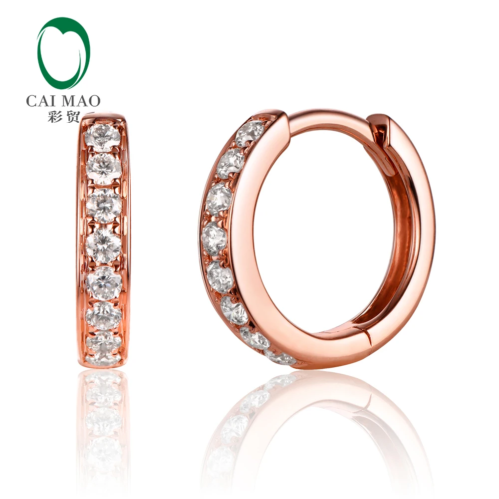 Caimao Jewelry Beautiful 14K Rose Gold 0.31ct Brilliant Cut Diamond Hoop Engagement Earrings