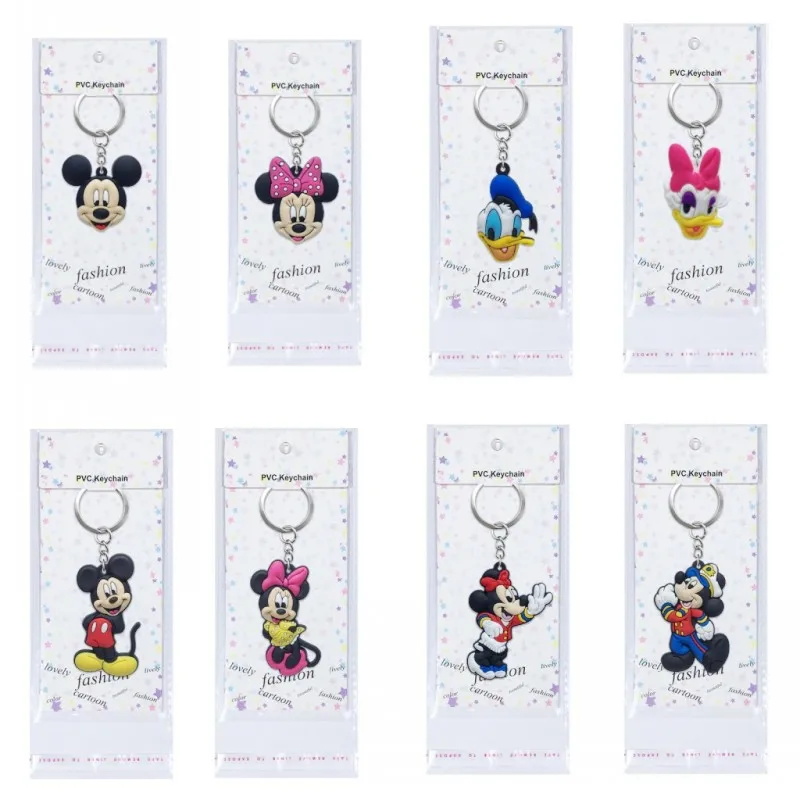 

2pcs Mickey Cartoon PVC Pendant Keychain with Nice Package Anime Key Chain Cover Cap Minnie Accessory Key Ring Kid Xmas Gifts