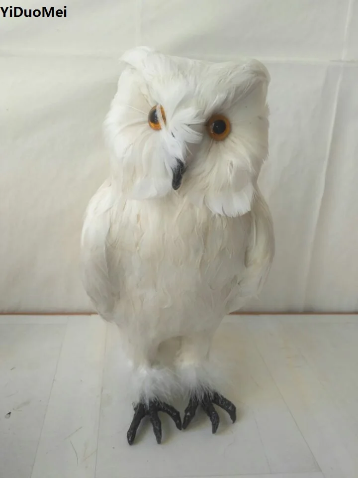 

artificial night owl bird model large 28x16cm polyethylene&furs white owl prop, handicraft decoration gift a2218