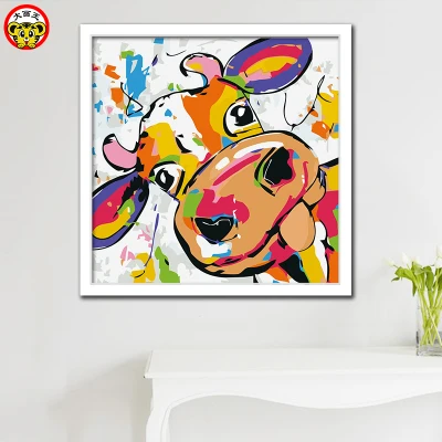 

painting by numbers art paint by number Lovely cartoon animal hanging Cartoon cute cow Naughty naughty children's room gift toy