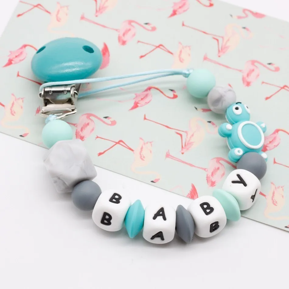 DIY Silicone Personalised Name Baby Pacifier Clips, Funny Pacifier Chain with turtle Holder for Baby, Baby Shower Gift BPA Free