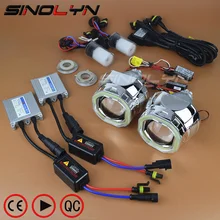 SINOLYN Car Styling Automobiles Full Metal HID Bixenon Projector Lens Headlight Kit COB LED Square Angel Eyes Devil Eyes DRL