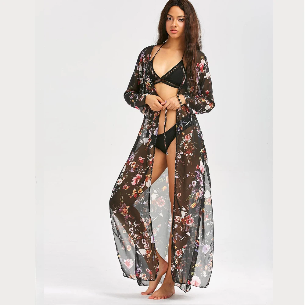 

JSMY New Women's Sunscreen Cardigan Long-sleeved Lace-up Sexy Perspective Sunscreen Long Dress