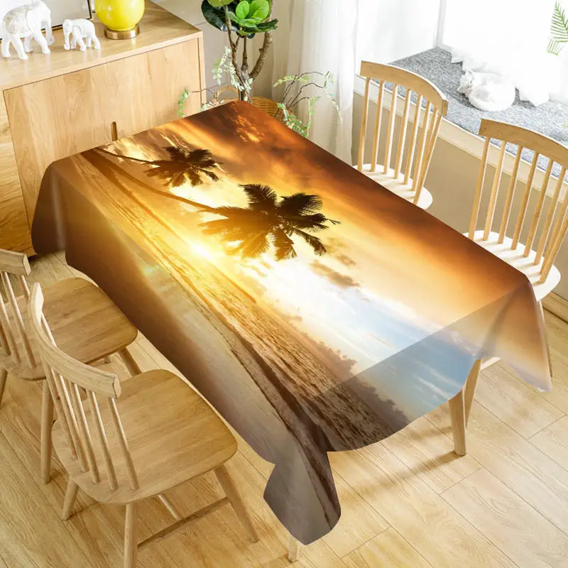 

Custom Coconut Beach Sea View in the sun table cloth Oxford print rectangular waterproof oilproof wedding table cover 100X140cm