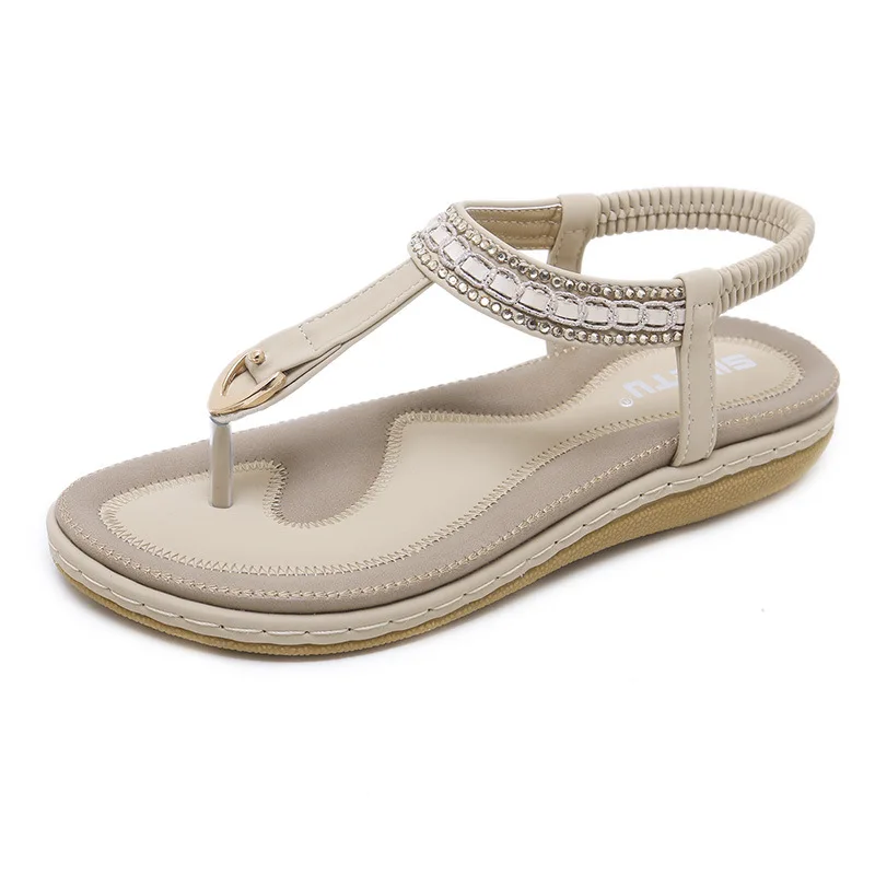 

Summer Sandal Female Elegant String Beading Bordered Dcoration Soft Soled Shoes Teenager Girls Simple Comfortable Casual Sandals