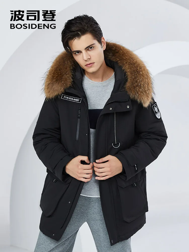 

BOSIDENG New winter thicken grey duck down coat for men down jacket big fur collar parka waterproof plus size B80142509DS