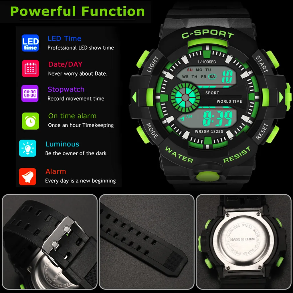 Wristwatches Fashion Men Boy LED Digital Watch Stopwatch Date Rubber