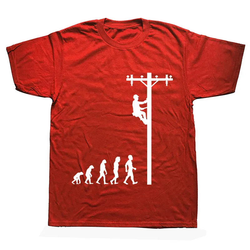 Эволюция Lineman Забавный электрик футболка подарок - Цвет: red