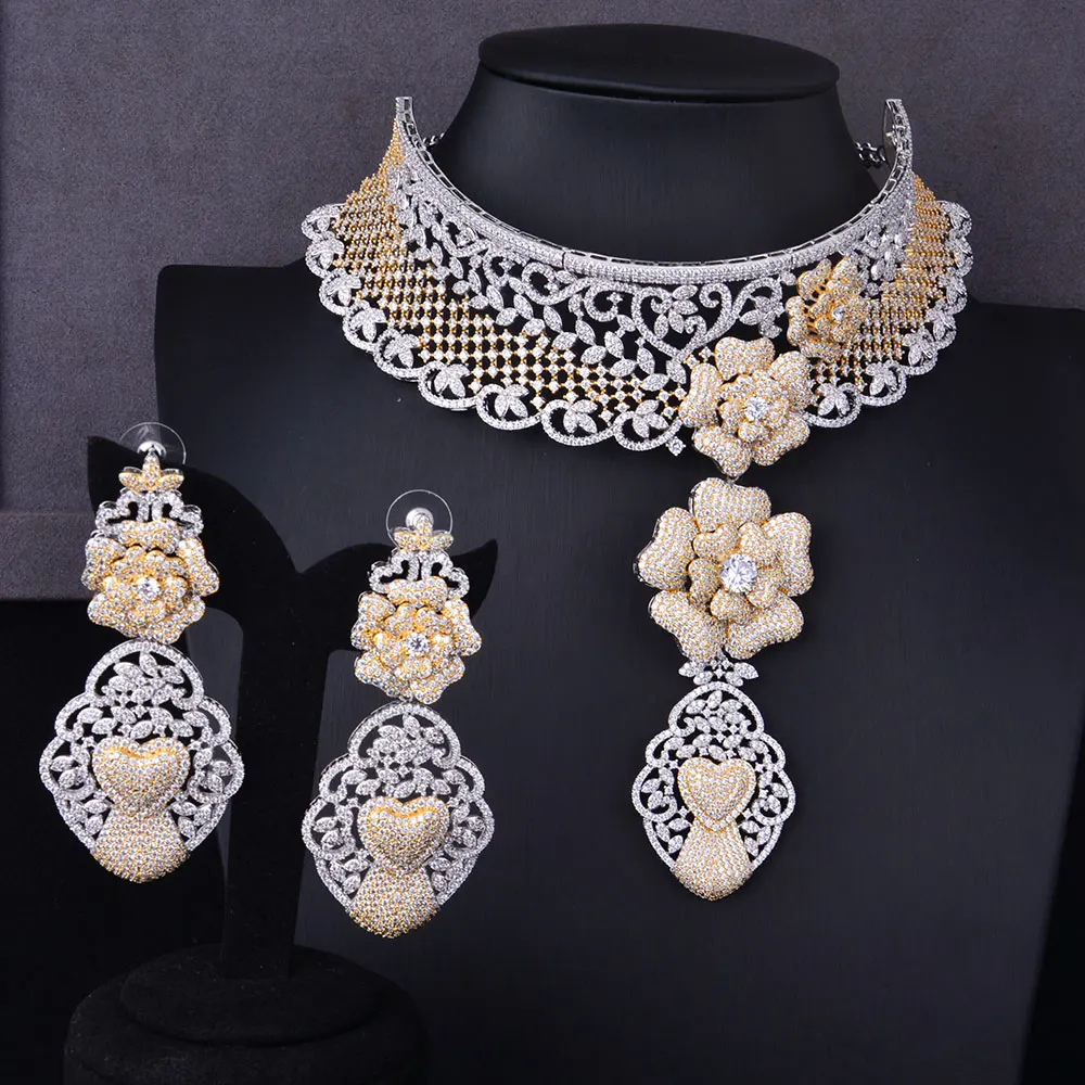 GODKI Super Luxury Floral Flower Women Wedding Cubic Zirconia Choker