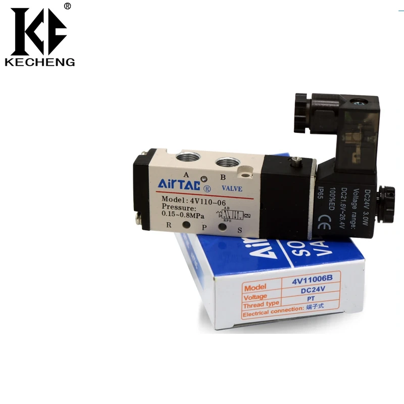 

4V110-06 Air Solenoid Valve 5 Way Port 2 Position Gas Pneumatic Electric Magnetic Valve 12V 24V 220V Coil Volt 4V11006B AC110V