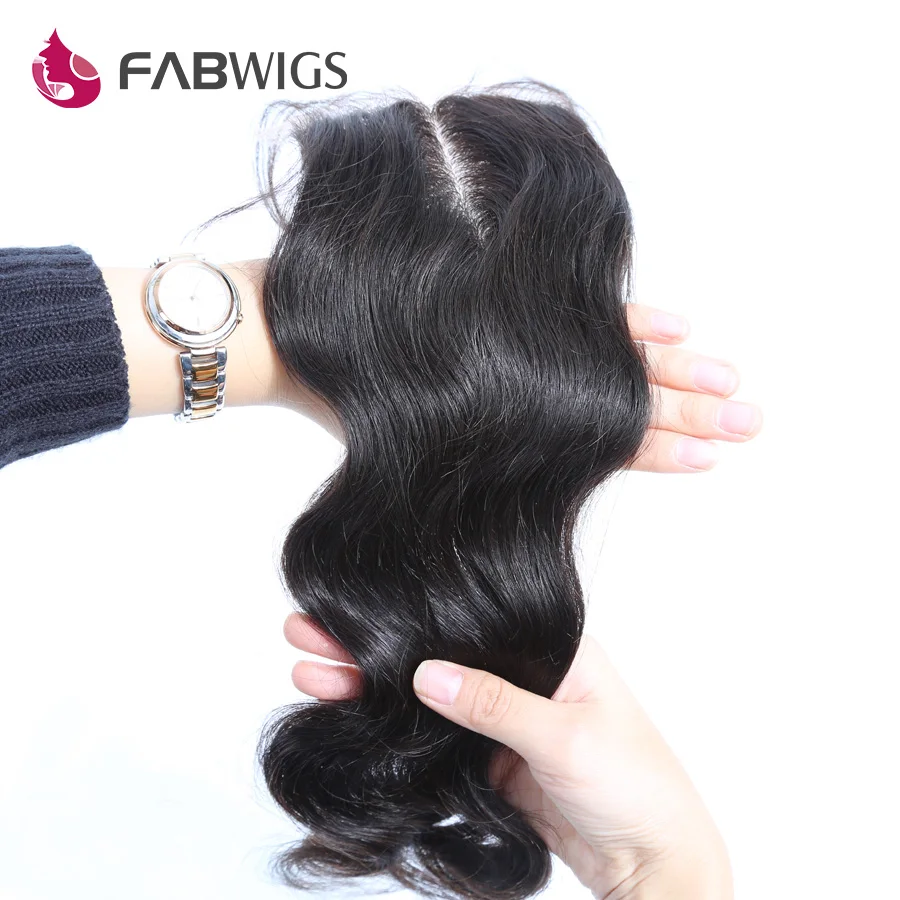 Fabwigs волосы волнистые шелковая основа с детскими волосами Человеческие волосы remy 4*4 шелковое закрытие бразильские волосы натуральный цвет