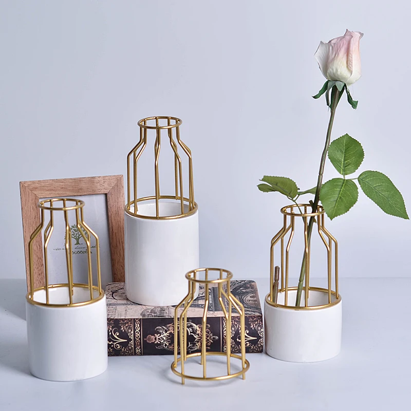 Креативная Геометрическая кованая клетка для птиц, керамическая ваза, цветочный горшок, Цветочная композиция, стеклянная подставка для цветов, украшение для дома, Париж