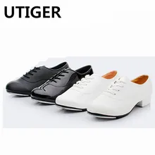 Черные мужские и детские танцевальные туфли для мальчиков; кожаные или полиуретановые Туфли-оксфорды на шнуровке для взрослых и мужчин; Танцевальная обувь для девочек и женщин; WD194