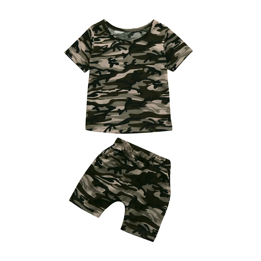 

Toddler Kids Baby Boys Camouflage T shirt Tops+Shorts Set Baby Outfits Summer Infant Girl Clothing Wholesale L4