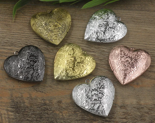 40mm 10pcs 6Color Big Heart Photo Frame Locket Box,Copper Bronze/Gold