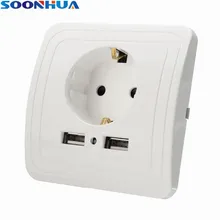 SOONHUA, двойной USB порт, 5 В, 2 А, электрическое настенное зарядное устройство, адаптер и профессиональная штепсельная розетка европейского стандарта для iPhone, iPad, samsung, Xiaomi