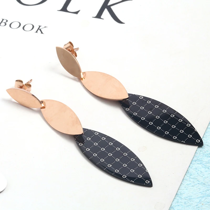 

Rose Gold Earrings Hanging for Women High Quality Stainless Steel Long Earrings Female Fashion Jewelry