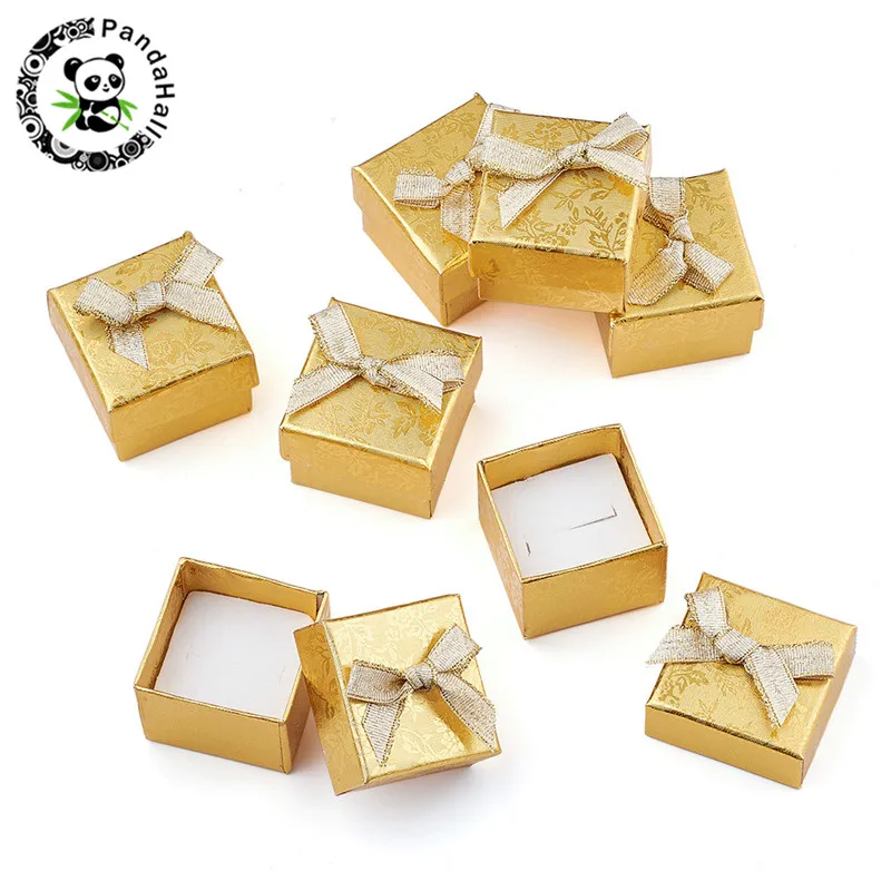 

4pcs/24pcs Square Cardboard Earring Ring Boxes for Gift Packages Jewelry Display with Bowknot Outside and Sponge Inside 43x43x32