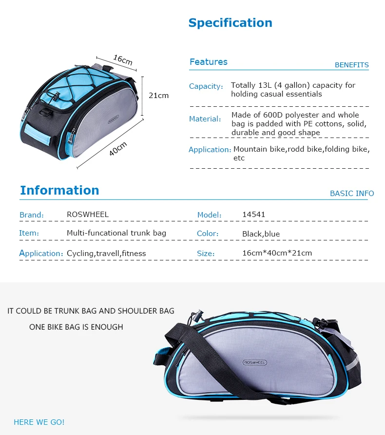 Roswheel 14541, сумка для горной дороги, велосипеда, велосипеда, заднего сиденья, стойки для багажника, сумка для переноски, сумка через плечо, сумка 13л