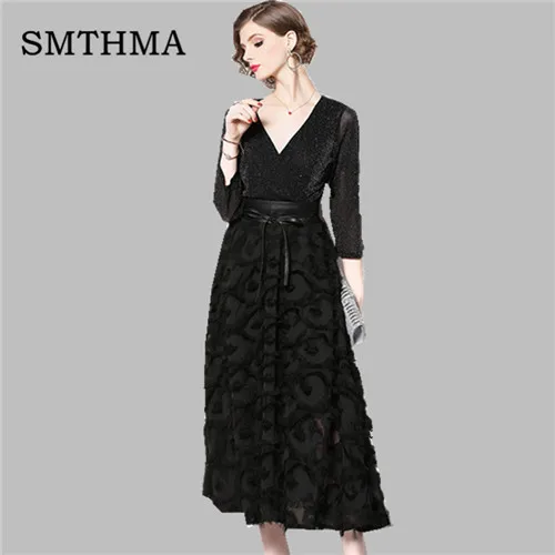 Smthma новое летнее женское платье с пайетками модные подиумные платья с кисточками перо повседневные тонкие винтажные вечерние платья без пояса