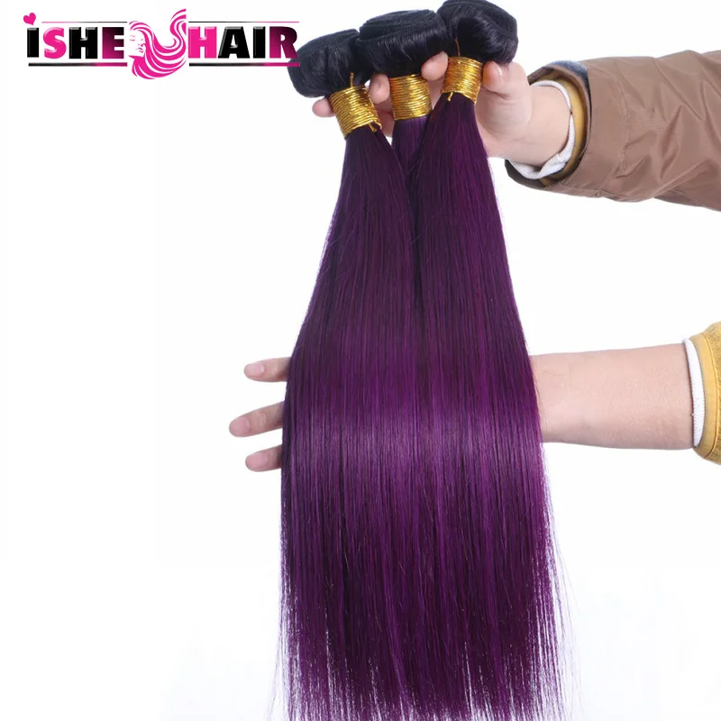 7A Grade Brazilian Virgin Hair Straight  Ombre Hair Extensions Top selling  1B/Purple Ombre Brazilian Hair Weaves
