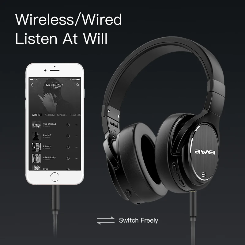 AWEI A950BL ANC Sport Wilreless Headphone Subway Noise Reduction Bluetooth Headphone Deep Bass HiFi