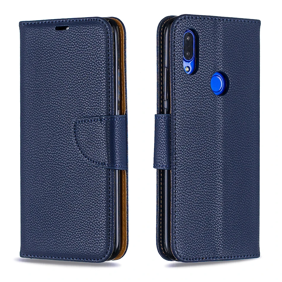 Роскошный чехол бумажник с зернистой фактурой для Redmi Note 7 однотонный Чехол