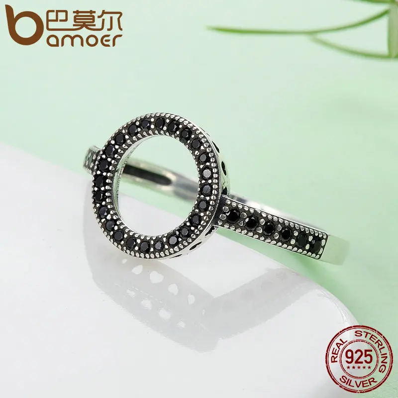 BRANDS SHOPPING WEEK 100% Genuine 925 Sterling Silver Forever Clear Black CZ Circle Round Finger Rings for Women Jewelry SCR041 - Image 3
