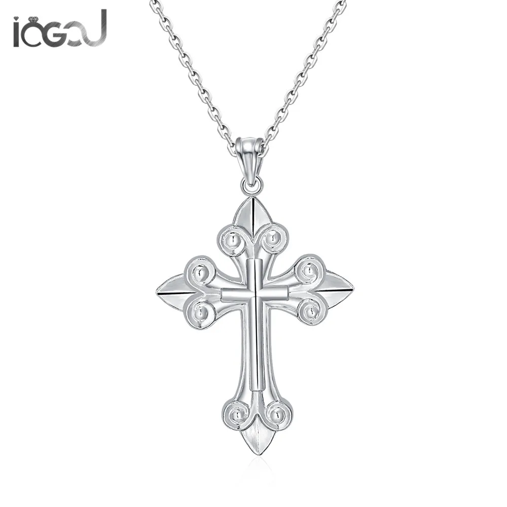 

IOGOU Trendy 925 Sterling Silver Cross Pendants Men Women Daily Life Silver Charm Pendant Anniversary Hip Hop Party Jewelry Gift