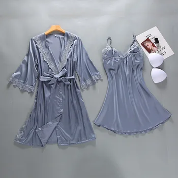 

Pink Summer Night Robe Sexy Women 2PC Strap Top Suit Sleepwear Sets Casual Pajamas Home Wear Nightwear Sleep Kimono Bath Gown