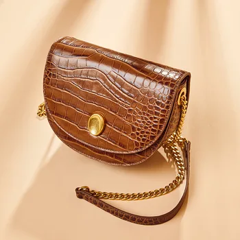 

Luxury Designer Real Cow Chain Women Saddle Messenger Bag Alligator Pattern Genuine Leather High Quality Crossbody Shoulder Bag