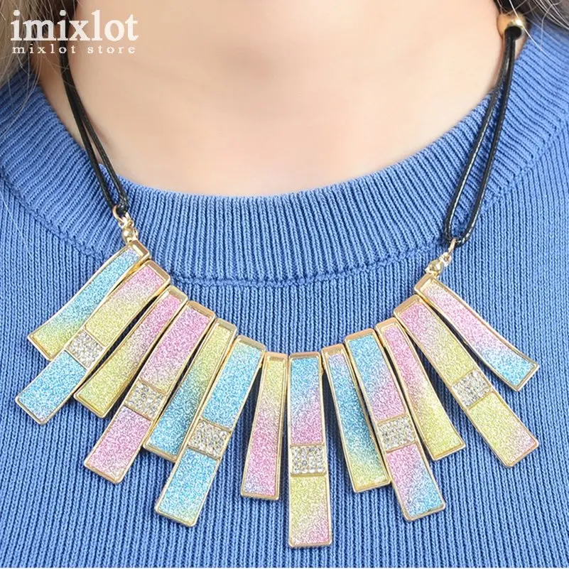 Imixlot Design Beads Frosted Bib Leather Braided Rope Chain Necklace