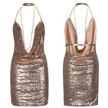 2017 women sequin dress sexy deep v-neck backless gold&silver Glitter party club Dresses plus size cocktail nightclub Mini dress