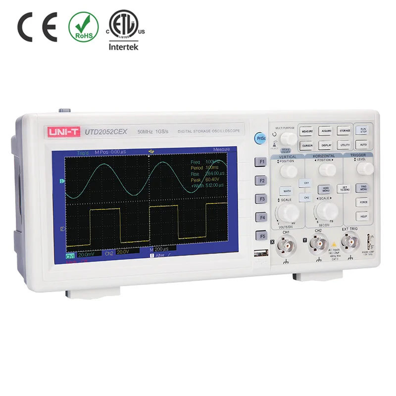UNI-T UTD2052CEX цифровой USB осциллограф 2 канала 50 МГц полоса пропускания 1GS/s частота дискретизации ЖК-дисплей обновление программного обеспечения