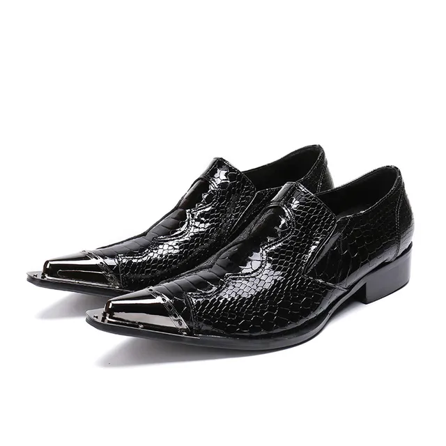 Buy Metal Pointed Toe Men Shoes Leather Shoes Front