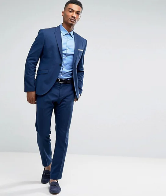 2018 Morning Style Blue Groom Tuxedos Peaked Lapel Best Man for ...