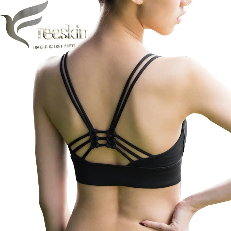 

Zhangyunuo Sexy Back Knotted Yoga bras Padded Hollow Out Women Running Vest Fitness Sports Bra Push Up Athletic Sport Bra Top