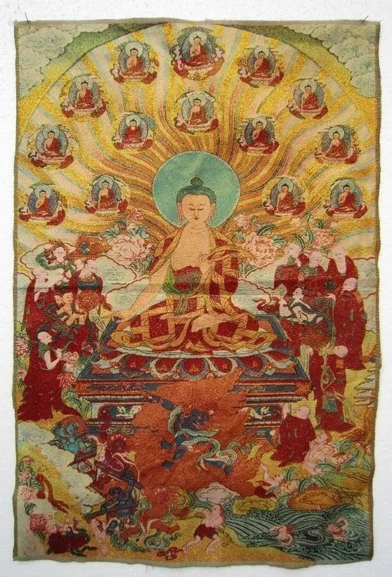 

35.4" Tibetan Silk Inwrought Maitreya Buddha Thangka