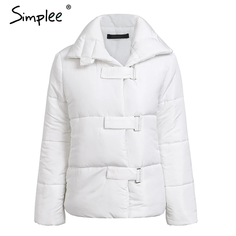Свободная белая женская куртка-парка Simplee, повседневная толстая куртка с откидным воротником и квадратной пряжкой, теплая куртка на зиму - Цвет: Белый