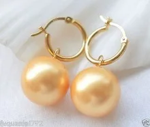 Прекрасный тонкий 14 ММ Tahitian желтый Южно-морской корпус жемчужные висячие серьги хорошее покрытие Стерлинговое слово часы пара