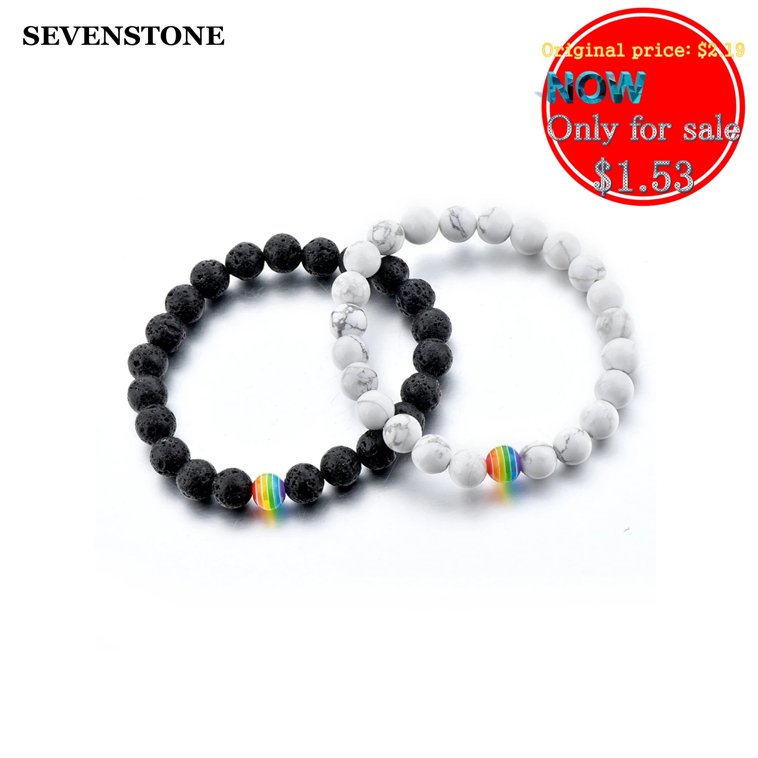 

SEVENSTONE Reiki Chakra Stone Beads Rainbow Yoga Bracelet Natural Lava Howlite for Women Men Couple Best Friend Bangles Jewelry