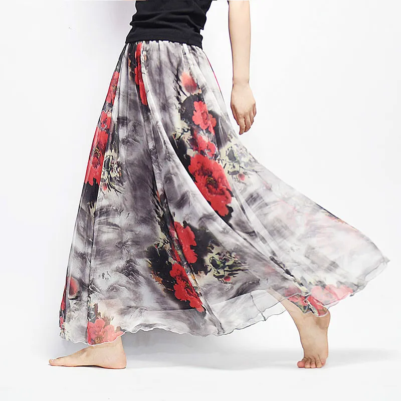 Модные женские туфли летние Цветочный принт длинная юбка женский Boho Стиль эластичные Высокая Талия шифон Повседневное пляжные юбки Saias 19 Цвет