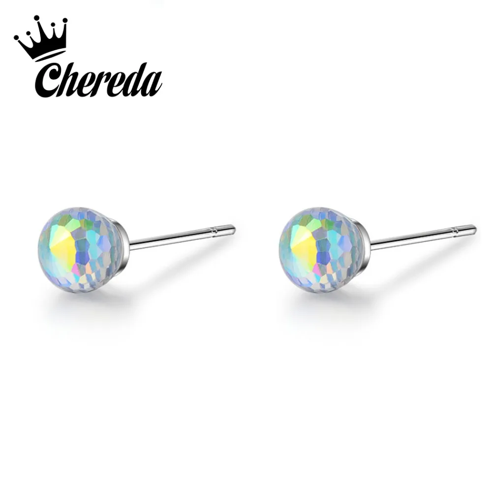 

Chereda Trendy Crystal Present Silver Color Round Stud Earrings Geometric Cute Earring for Women Kids Girl Jewelry
